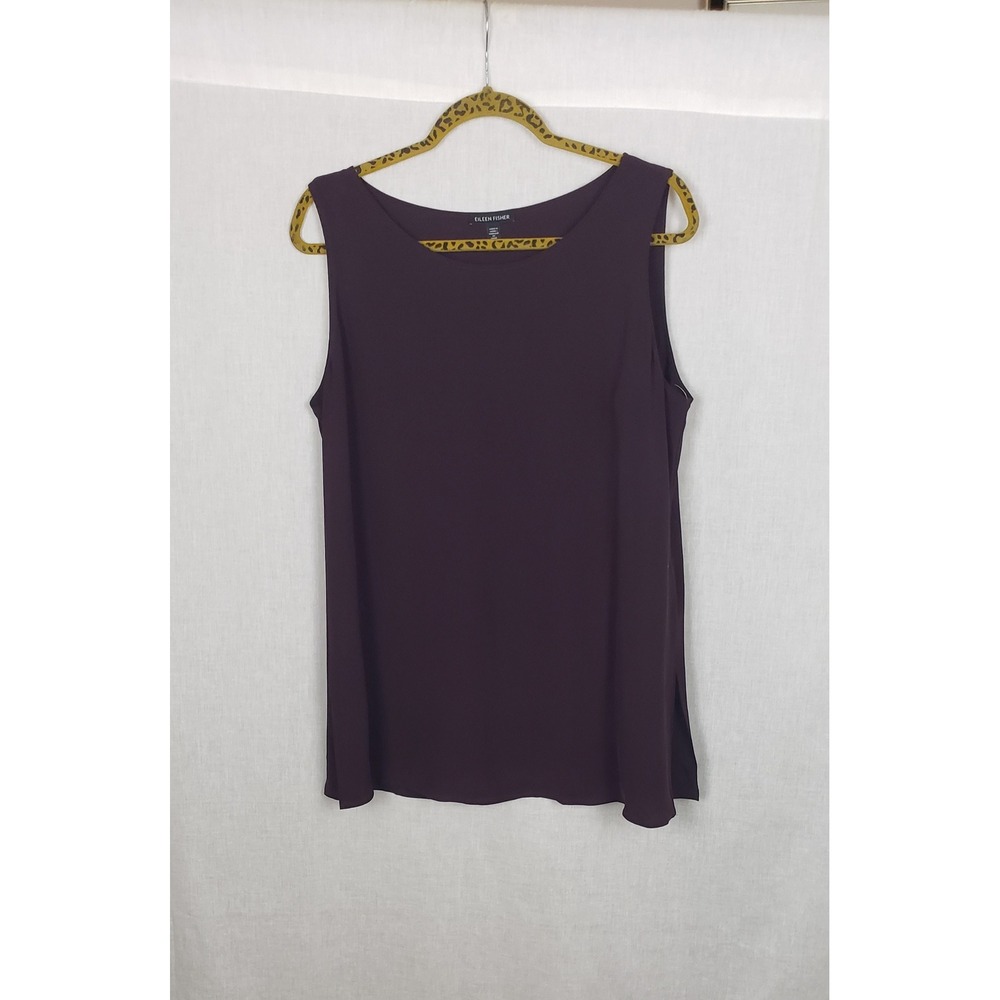 Eileen Fisher M Purple 100% Silk Sleeveless Tank Top Shell Quiet Luxury Classic